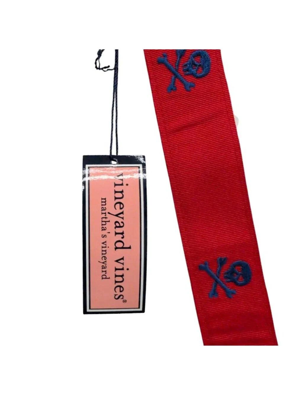 Vineyard Vines Skull Crossbones D Ring Belt Boys Jetty Red Blue Size L